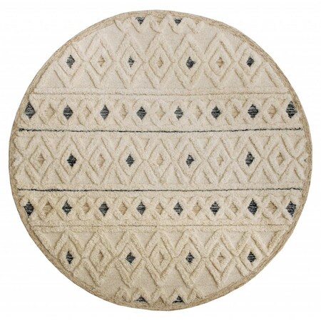 Palacedesigns 6 ft. Round Cream & Blue Striped Diamonds Area Rug PA3091253